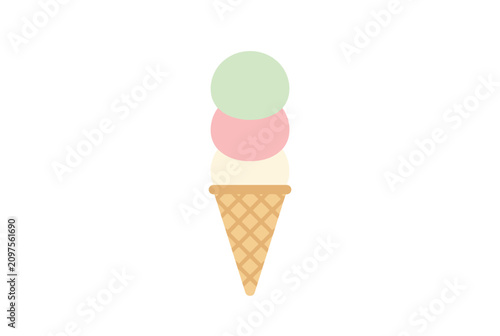 A three-scoop ice cream cone illustration in pastel colors