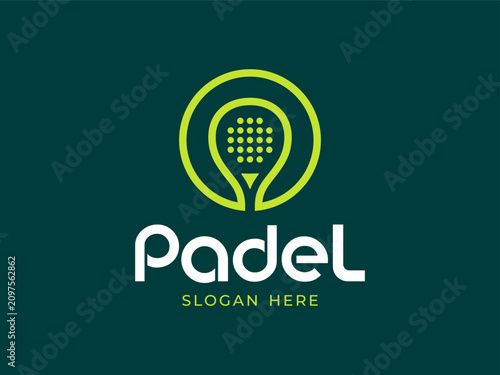 Padel Racket Play Sports Training Club Modern Clean Line Vector Logo Design Illustration