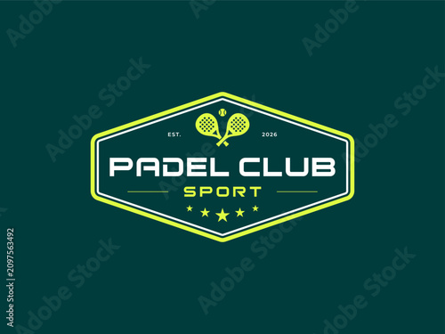Padel Tennis Play Team Sports Club Emblem Badge Label Frame Vector Logo Design Illustration