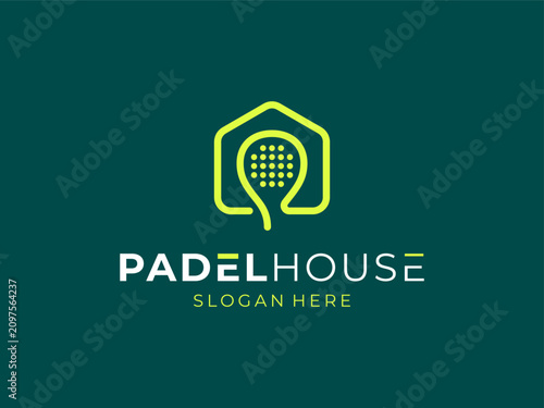 Racket Padel Club House Sports Training Modern Clean Line Vector Logo Design Illustration