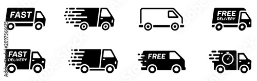 Billede på lærred fast shipping delivery truck icon set