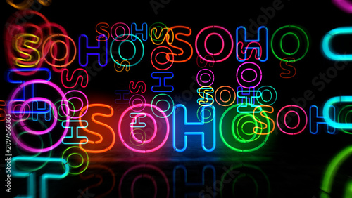 Foto Soho neon light 3d illustration