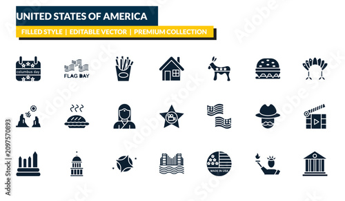 Fotografie filled united states of america icons set - columbus day, flag day, american native, federalism