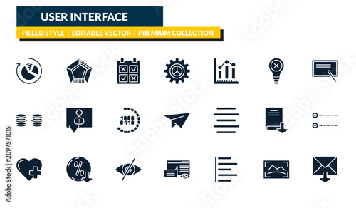 Obraz na płótnie filled user interface icons set - reload pie chart, pentagonal chart, blackboard with, mail inbox