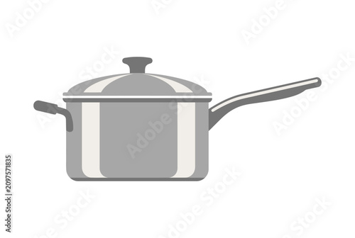 Φωτογραφία A minimal grey saucepan with lid and handle on a white background