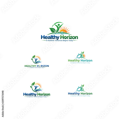 Healthy horizon wellness and medical logo design set Vector