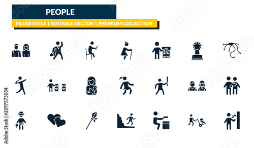 Canvastavla filled people icons set - parents, businessman dancing, complex, knocking