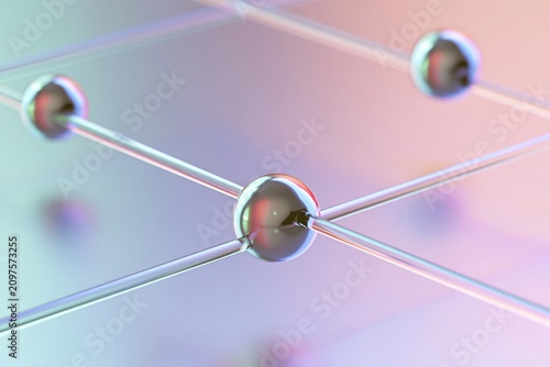 Perfectly aligned transparent acrylic rods with floating chrome spheres resting at mathematically precise intervals