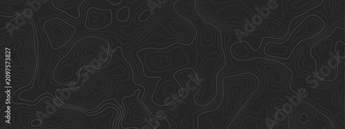 Geographic abstract grid and topographic contour background with modern wavy elevation lines, dark gray cartography texture and minimal organic terrain relief designs.
