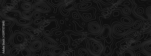 Geographic abstract grid and topographic contour background with modern wavy elevation lines, dark gray cartography texture and minimal organic terrain relief designs.
