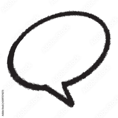 Hand drawn black textured oval speech bubble outline shape