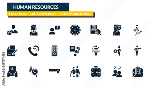Foto filled human resources icons set - behavioral competency, women, career, salary