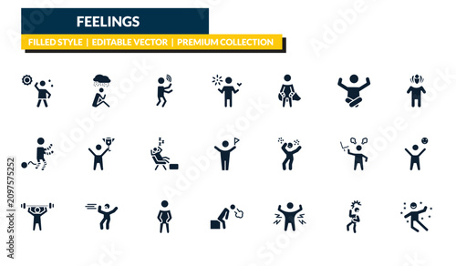 Canvastavla filled feelings icons set - hot human, sad human, horrible human, great editable