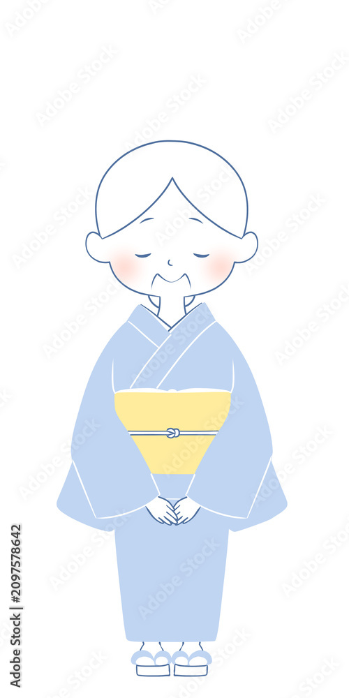 Fototapeta premium 着物を着たおばあさんのイラスト 笑顔 お辞儀