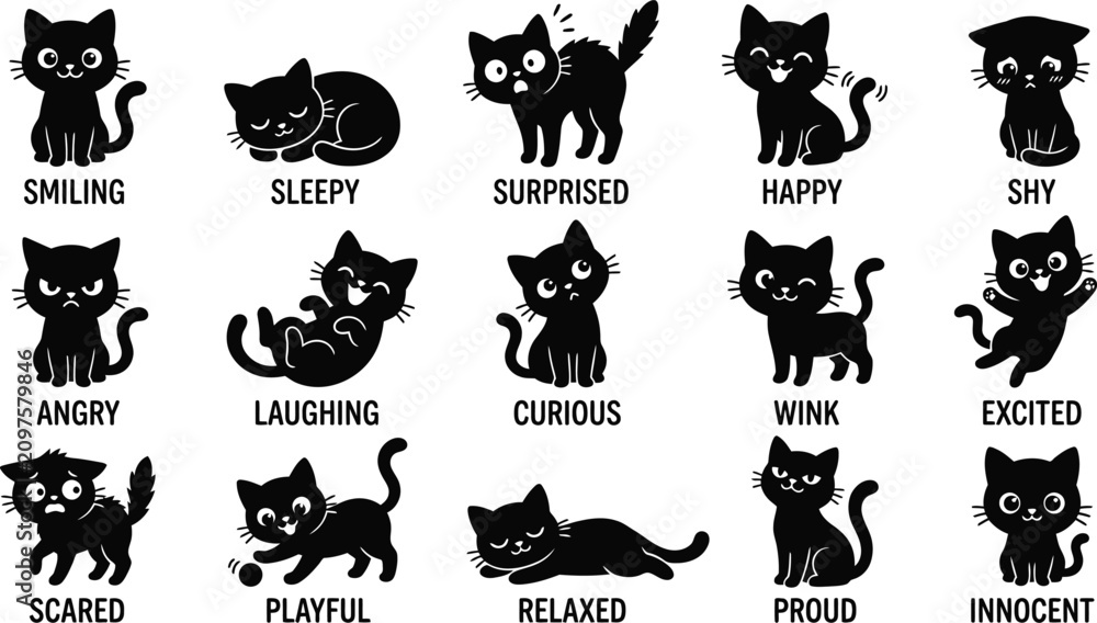 Obraz premium Halloween cat bundle 15 black cat emojis expressions for spooky fun