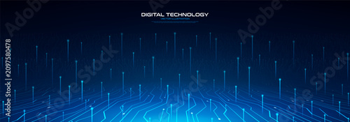 Foto Modern technology banner with glowing light beams