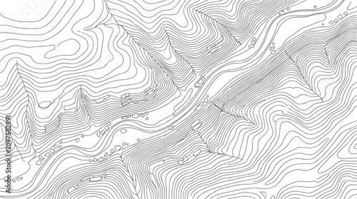 Foto Topographic Contour Map Line Art with River Valley Terrain Elevation and Landsca