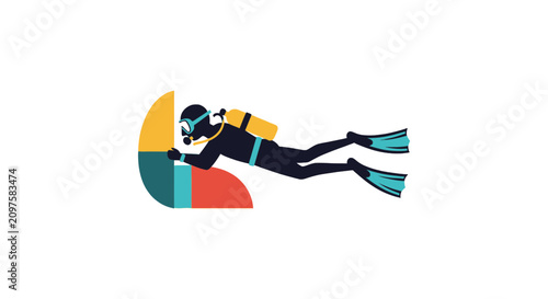 Scuba Diver Swimming with Snorkel Mask and Oxygen Tank