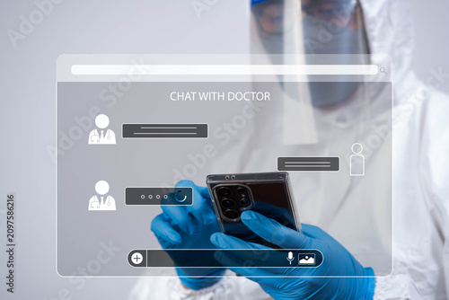 Foto Online doctor consultation via smartphone with digital healthcare chat interface, representing telemedicine, remote medical support, virtual healthcare services and health technology