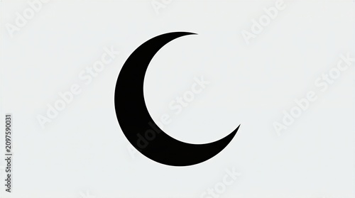 Black crescent moon shape is centered on a plain light gray background.