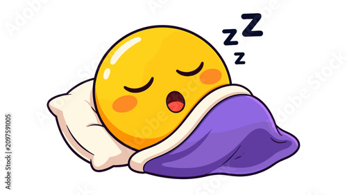 Cuadro en lienzo Sleeping emoji tucked under blanket on pillow illustration