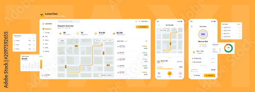 Foto Taxi dispatch platform and fleet management dashboard UI vector template