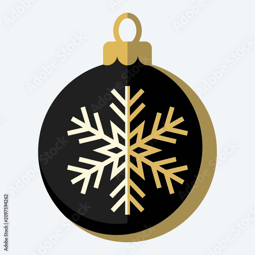 A minimalist black and gold Christmas bauble ornament with a snowflake