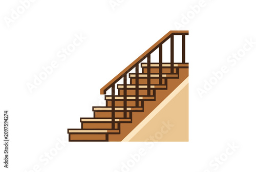 A simple illustration of wooden stairs with a dark railing