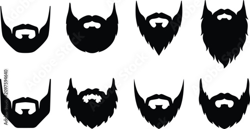Foto Beard Silhouette Collection Set with Various Facial Hair Styles Vector Illustrat