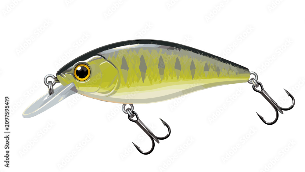 Obraz premium Detailed crankbait fishing lure isolated on white background