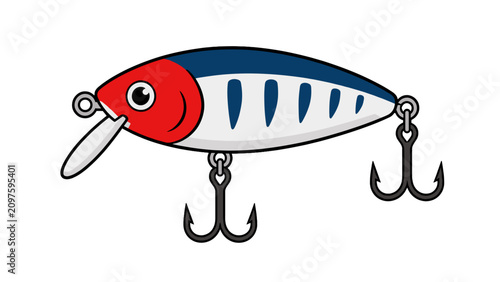 Canvastavla Cartoon fishing lure with treble hooks isolated on white