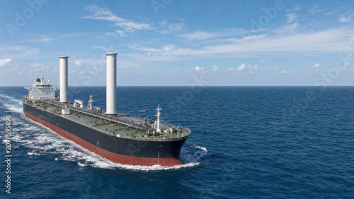Rotor sail tanker at sea with copy space