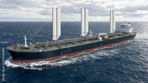 Oil tanker using rigid wing sails for wind propulsion