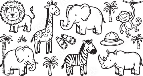 Tablou pe pânză Whimsical safari animals in a playful composition, featuring a friendly lion, ta