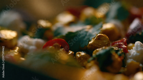 Close-up of roasted vegetables with golden caramelization