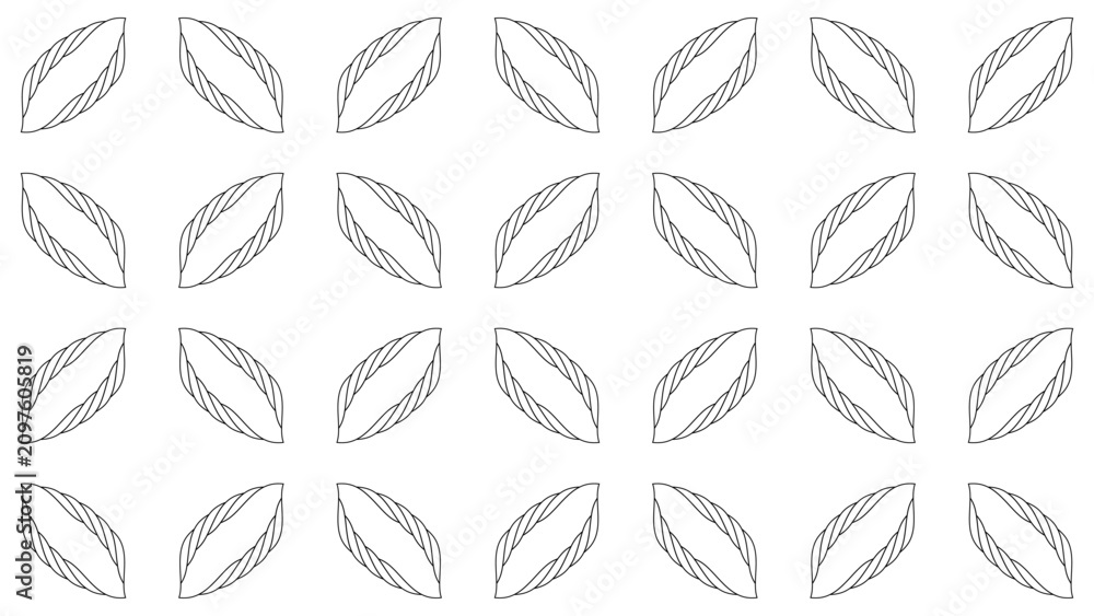 Fototapeta premium Seamless black and white pattern minimalist line art abstract floral leaf shapes for coloring book. Minimalist monochrome geometric seamless pattern with twisted outline leaf motif.