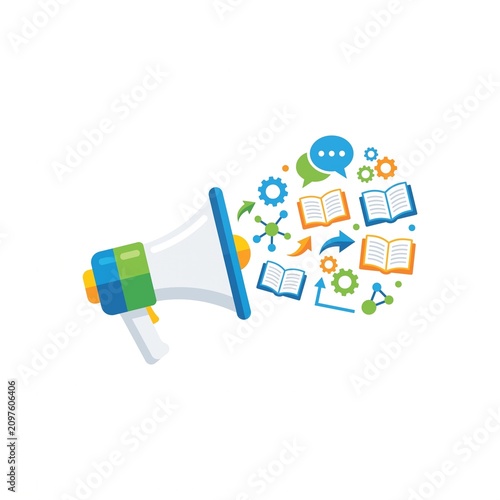 Flat megaphone vector broadcasting education, business, and communication icons