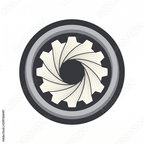 Abstract circular gear illustration with symmetrical curved blades in a modern flat vector style for industrial and technology concepts