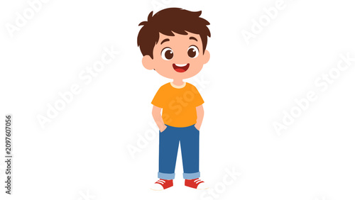 Quadro su tela Cute smiling boy cartoon character standing casually