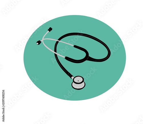 Illustration of a medical instrument stethoscope in a light green round background 