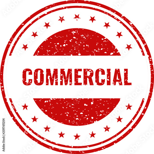 Fotografia Red 'commercial' stamp with stars business and trade designation seal