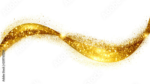 Tableau sur toile Elegant golden glitter wave swirl on white background with particle metallic dec