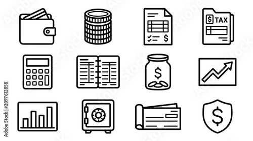 Canvastavla Finance and Accounting Icons: Wallet, Coins, Tax, Calculator, Safe, Chart, Check