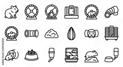 Obraz na płótnie Hamster Icon Set: Pet Care, Cages, Wheels, Toys, Food, Water Bottle