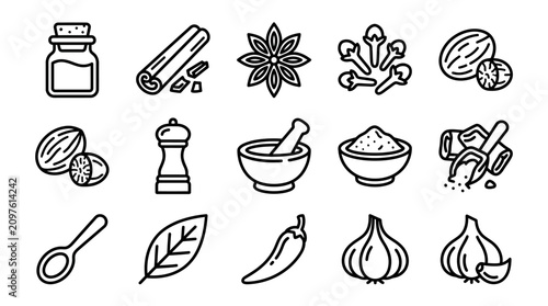 Принти на полотні Spice Icons: Herbs, Seasonings, and Aromatics Collection - Line Art