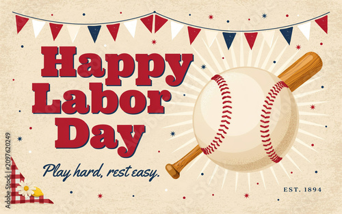 Labor Day Celebration with Baseball and Festive Decorations. Holiday Event for Workers and Families.