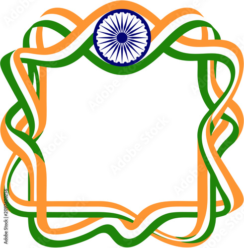 Indian National Flag Colors Decorative Border Frame with Ashoka Chakra Ribbon for Patriotism Independence and Republic Day Celebrations