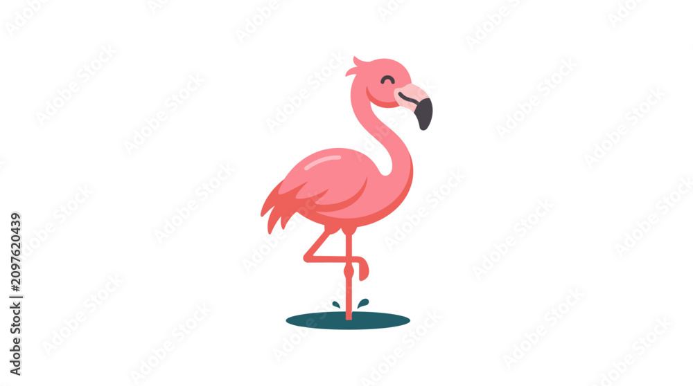 Obraz premium Pink Flamingo Standing Alone Sideways.