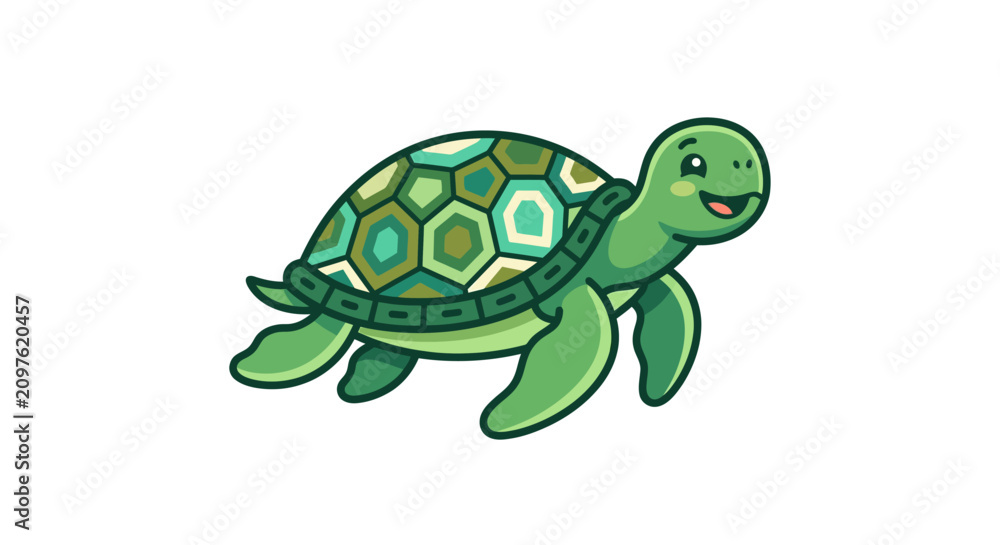 Fototapeta premium Green Turtle Cartoon Character Illustration.