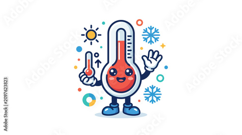 Konstfotografi Cute Thermometer Character Showing Cold and Hot Weather Icons